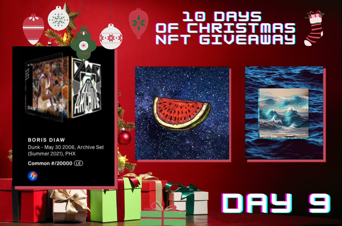 🎁🎁🎁10 DAYS OF CHRISTMAS: NFT GIVEAWAY! - DAY 9 🎁🎁🎁

Giving away: 
1x Boris Diaw 20k (TSD)
1x <a href="/NftShowroom/">NFT Showroom</a> 🍉 NFT
1x Promowaves #OpenseaNFT

✅ Like + RT
✅ Follow @thejensenart &amp; <a href="/JeanlucSR/">Jean-luc van Charante</a>
✅ Tag 2 friends 👇

#NFT #Giveaway #NBATopShot