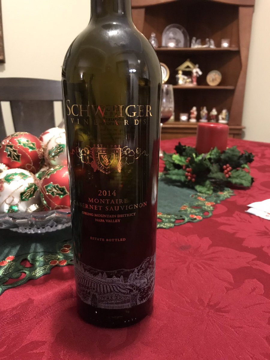 Christmas evening dinner — grilled veal chops with this succulent 2014 <a href="/Schweiger/">Schweiger Vineyards</a> Vineyards Montaire Cabernet Sauvignon. In the words of my friend Wes Fish, “Does not suck!”