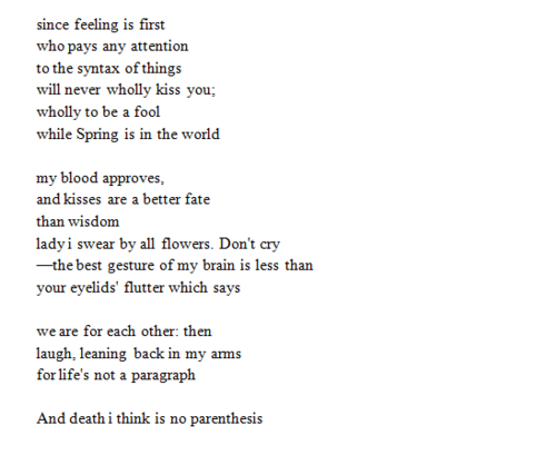 jej_sen's tweet photo. e.e. cummings’ “since feeling is first” is one of the first poems in English i remember deeply connecting with. i encountered it in the school library, a preteen—i remember feeling at once understood &amp; like i had access to a secret language https://t.co/h0JKMWSqTD