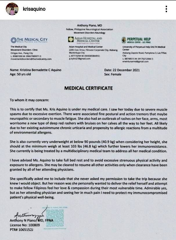 loidasandiego77's tweet photo. Para kanino daw ang medical certificate na ito, na formulated specifically the way Kris Aquino wanted it to be? Maliwanag na para ito sa mga taong gustong papaniwalain ni Kris na isa siyang mabuti at taong nagsasakripisyo. Ang kaso nainis kaming nakabasa. Try harder Bam and Leni. https://t.co/jewQM5gbpD