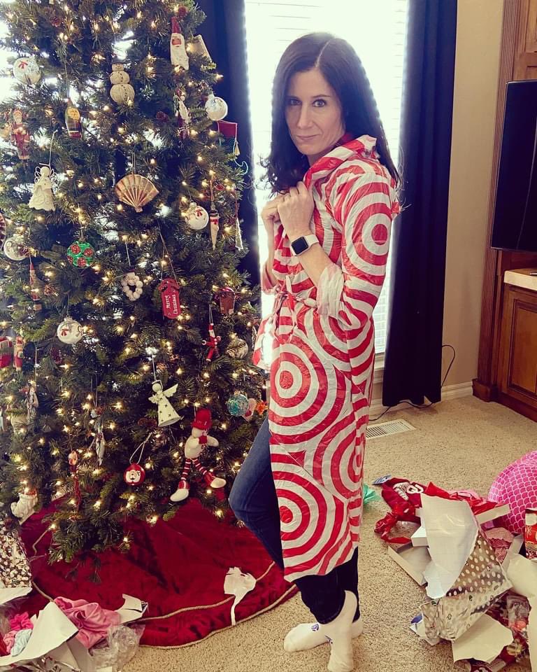 NathanSmithson1's tweet photo. Hey @Target. Here’s my annual gift to my wife, made entirely out of Target bags. She got a robe! https://t.co/LSmrQPXop6