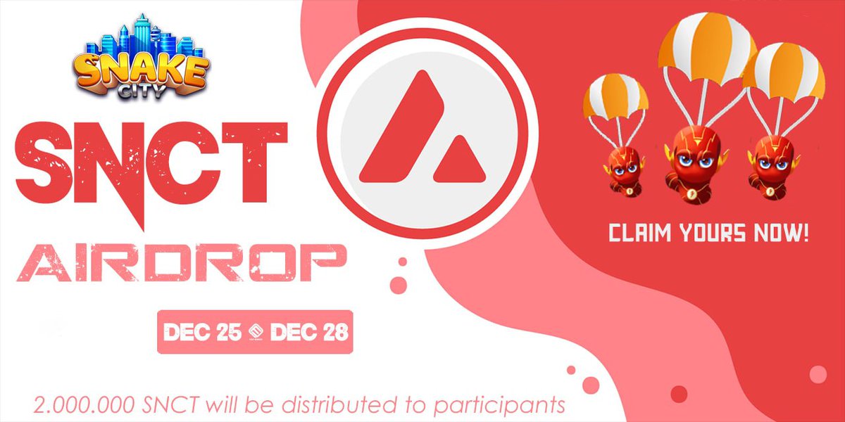 🔥 Snake City #Airdrop (SNCT)
⭐️⭐️⭐️⭐️⭐️
🎁 Prize Pool: 2,000,000 SNCT
💰 Reward: 100 SNCT
👥 Referral: 10 SNCT

🔗 Airdrop Link: t.me/SnakeCityAirdr…

• Follow @snakecity_io

🌐 About Snake City: Visit – snakecity.io
