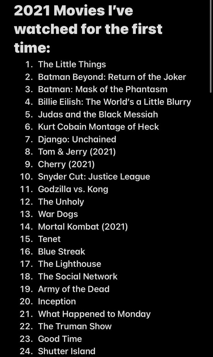 jessejayness's tweet photo. every year since 2017 i’ve written down movies i’ve watched for the first time and i always hit 35-50 and this year i wanted to hit 100; On Dec 5 i was at 68 so in 20 days i watched 32 more. Idk what to do with this info but https://t.co/EHgbwwnFw8