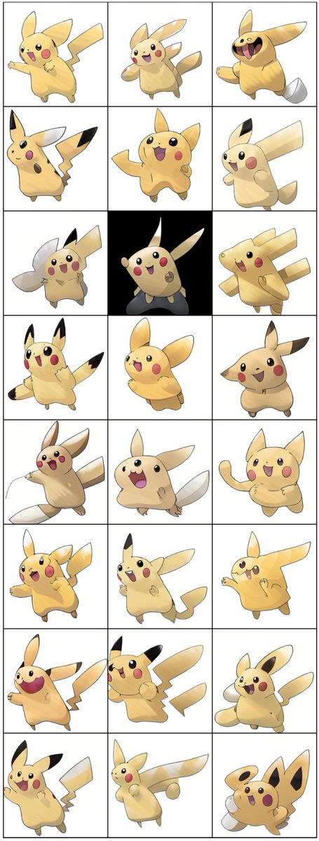minimaxir's tweet photo. Here's my new experiment with AI-generated Pokémon: I finetuned an AI on *only one image* of Pikachu and had it generate new images of Pikachu.

Merry Christmas! https://t.co/u4GQFC0ASY