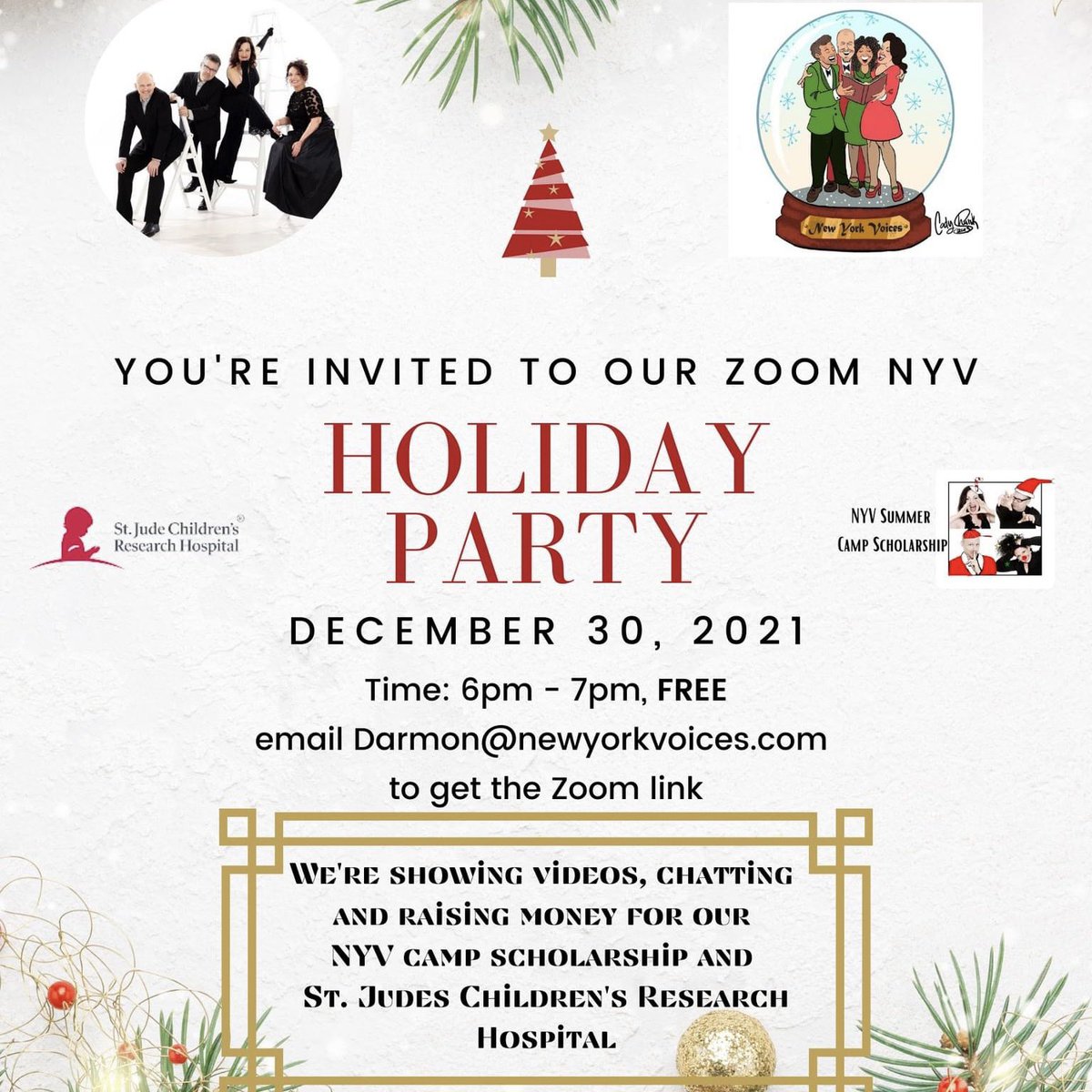 Hey friends, we hope you’re having a nice holiday season. New York Voices will be gathering on Zoom for about an hour at 6pm EST on Thursday, December 30th to play a few videos and chat it up with friends and fans. Come join us!  See poster for more info. Happy Holidays!