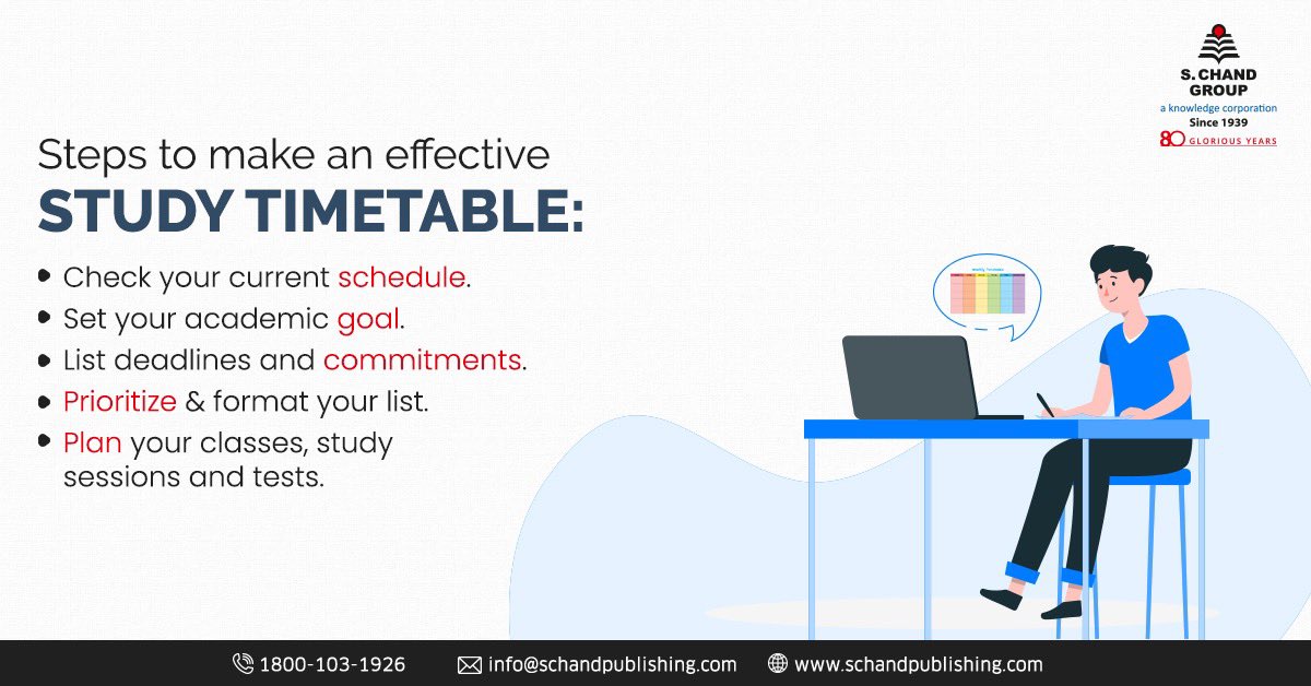 SChandGroup's tweet photo. It might seem daunting to create a study #schedule, but using one will ensure that you can easily keep track of your upcoming examinations and #assessments. Creating a #study schedule can be the difference between success and failure in your studies.

#Timetable #StudyTimetable https://t.co/gJurIm1mU2