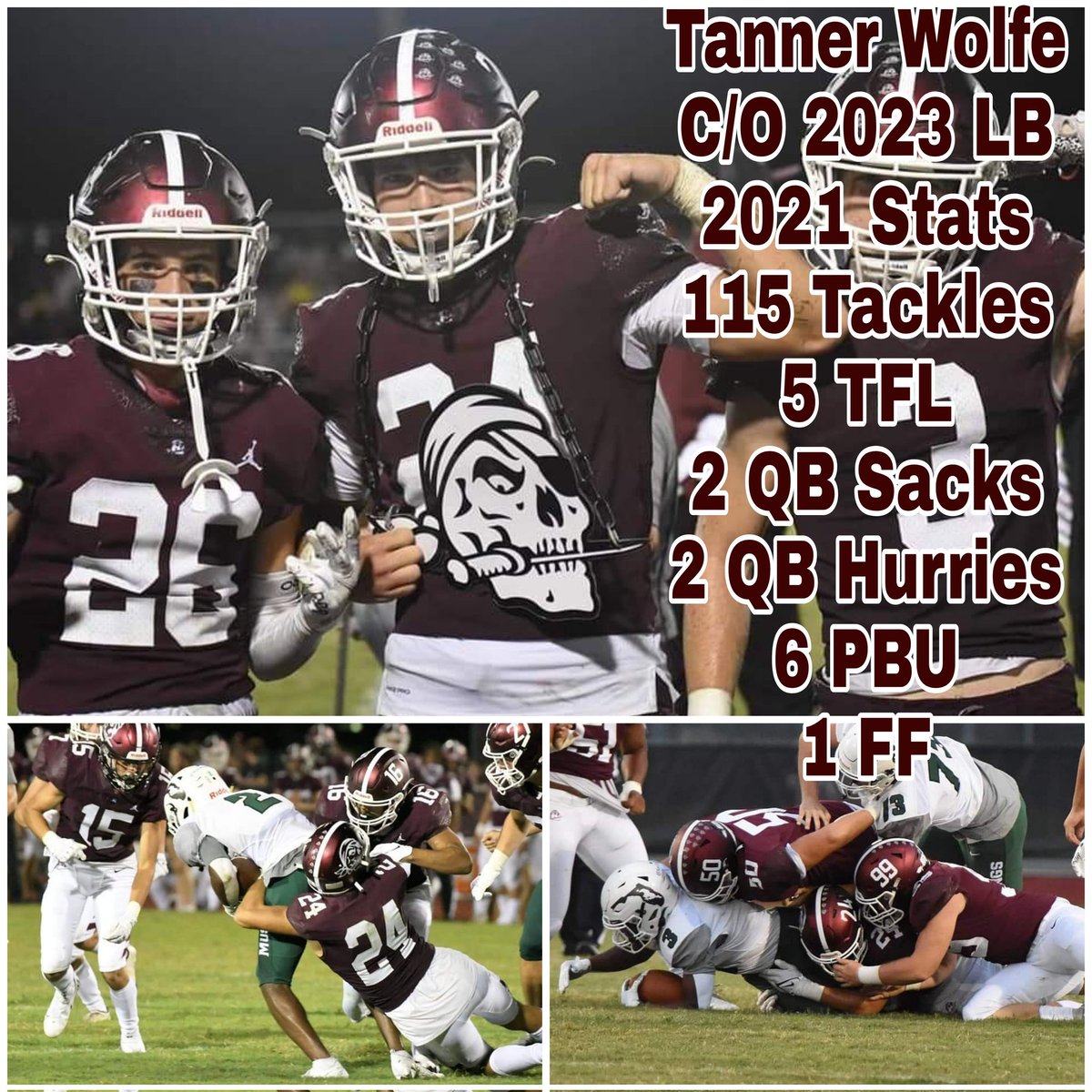 Class of 2023 LB <a href="/TannerWolfe24/">Tanner Wolfe</a> Wolfe from <a href="/BradenRiverFTBL/">Braden River Football</a>.  6'3" 195lbs.  Multi-sport athlete (track).  Works hard on and off the field and is very coachable. 115 tackles on the 21-22 season with 5 TFLS.
hudl.com/video/3/134230…