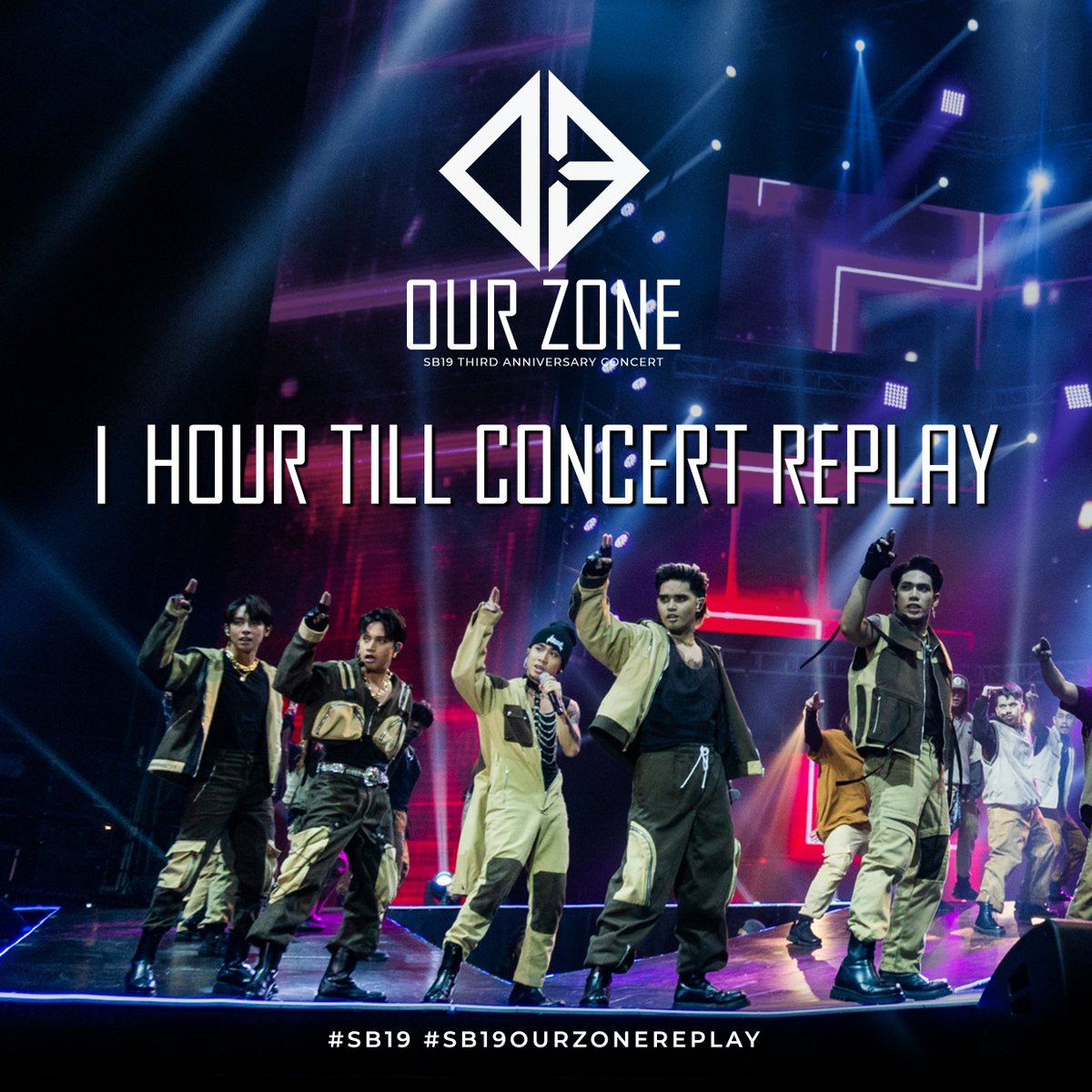 SB19Official's tweet photo. 🔔 ONE HOUR left until Day 2 of Our Zone Replay!

If you're looking for a sign, this is it! See you later A'TIN!

Streaming WORLDWIDE
🌏 12/26 8PM PHT | 12/26 4AM Pacific

🎟 Tickets at https://t.co/iKcdavGIrP and https://t.co/AL1037Ihs8

#SB19OurZoneReplay https://t.co/VFVzRsqoMZ