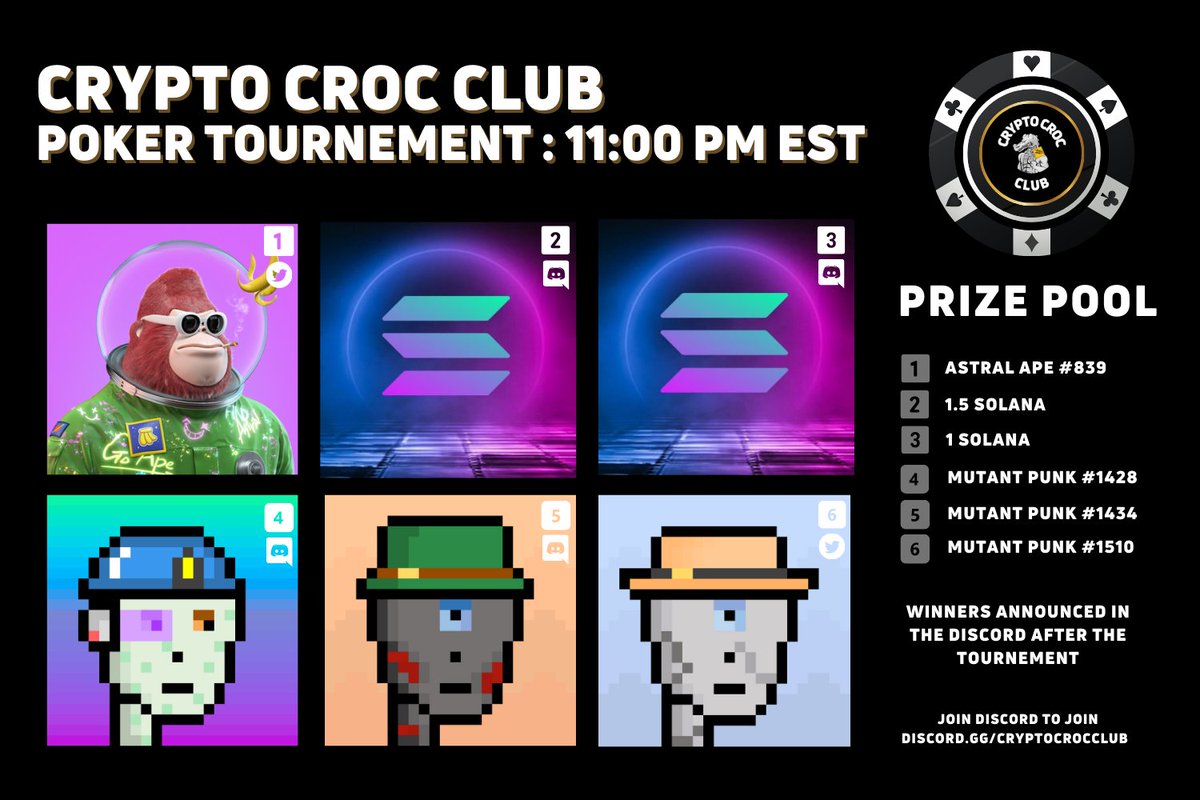 Happy Crocmas Eve &amp; Happy Holidays! 🎅🐊

Poker Night 😎

To Be Entered you must:

1⃣Like, Follow, Retweet Smiling face with 3 hearts
2⃣Tag 3 Friends 
3⃣Join the Discord:discord.gg/cryptocrocclub

@ASTRALAPES #AlienpunksNFTs
#NFTGiveaway #NFT # poker