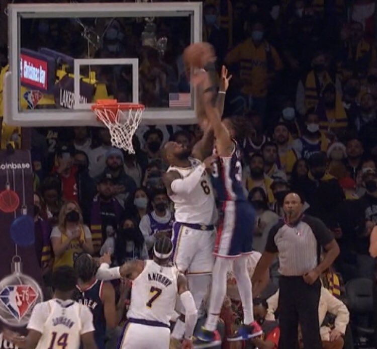 BrooklynNetcast's tweet photo. NO. WORDS. 

Claxton with the dunk of the year over LeBron. Our play of the year. https://t.co/g5SXZgrGDC