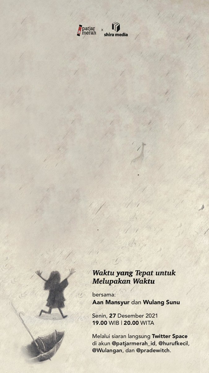 Sebelum berbincang tentang 'Waktu yang Tepat untuk Melupakan Waktu' bersama <a href="/hurufkecil/">m aan mansyur</a>, <a href="/wulangan/">Wulang Sunu</a> &amp; <a href="/pradewitch/">tc</a> besok malam. Patjarmin mengajak patjarboekoe untuk menciptakan puisi yang mengandung tiga kata yakni Waktu, Tepat, dan Lupa. Yuk ikutan biar dapat #kadopatjar