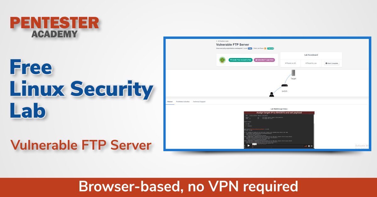 Try out Metasploit hands-on in our free Linux Security Lab: Vulnerable FTP Server! In this exercise, you will fingerprint an application, then use Metasploit to get a Meterpreter shell on the target. Sign in at bit.ly/3hO2Shk and try it at bit.ly/3ATwdz8