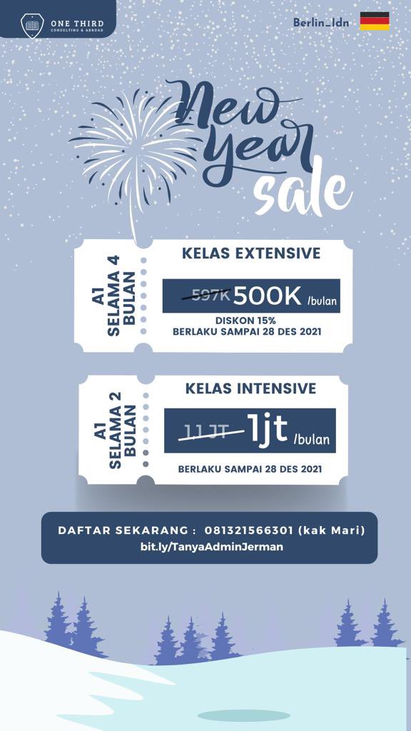 berlin_idn's tweet photo. [PROMO NATAL &amp; AKHIR TAHUN]
🇩🇪Kursus Bahasa Jerman A1, A2, B1🇩🇪

Liburan semester dan akhir tahun diisi dengan asah skill bahasa Jerman? Siapa takut💪

Ada tawaran spesial nih dari santa minlin🧑‍🎄, diskon up to 15% untuk pemula! 

Buruan daftar ke https://t.co/e5kzXBkDPh!! https://t.co/4gdCz0UvX6