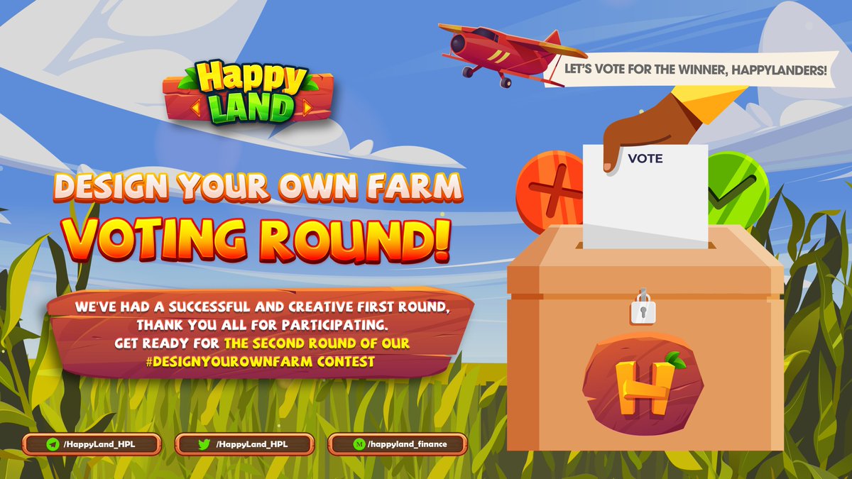 HappyLand_HPL's tweet photo. #DesignYourOwnFarm Voting round
🔥Get ready for the Voting round of our #DesignYourOwnFarm contest
👉Details: https://t.co/2ELGXl31dw
👉Just go to this link: https://t.co/CuSh8pnhPk for more details and VOTE!
#PlayToEarn #FreeToEarn #metaverse #NFT #BSC https://t.co/gZtIxH1Dav