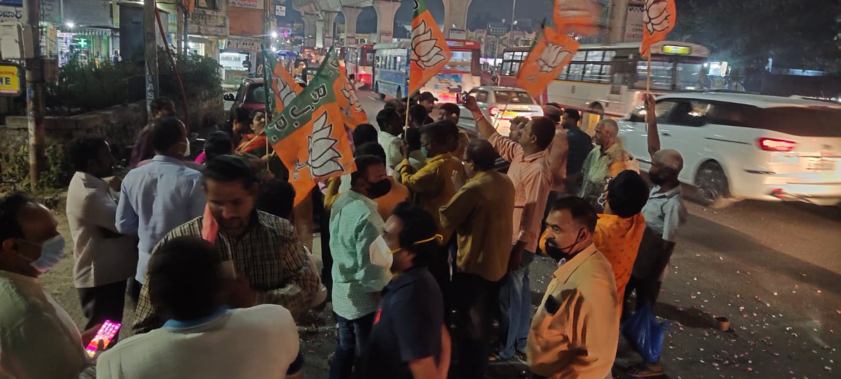 AVeeravardhan's tweet photo. Huzurabad victory celebration @ShyamSunder_BJP @bandisanjay_bjp @KishanReddyOfc https://t.co/uRo2KA20Jq