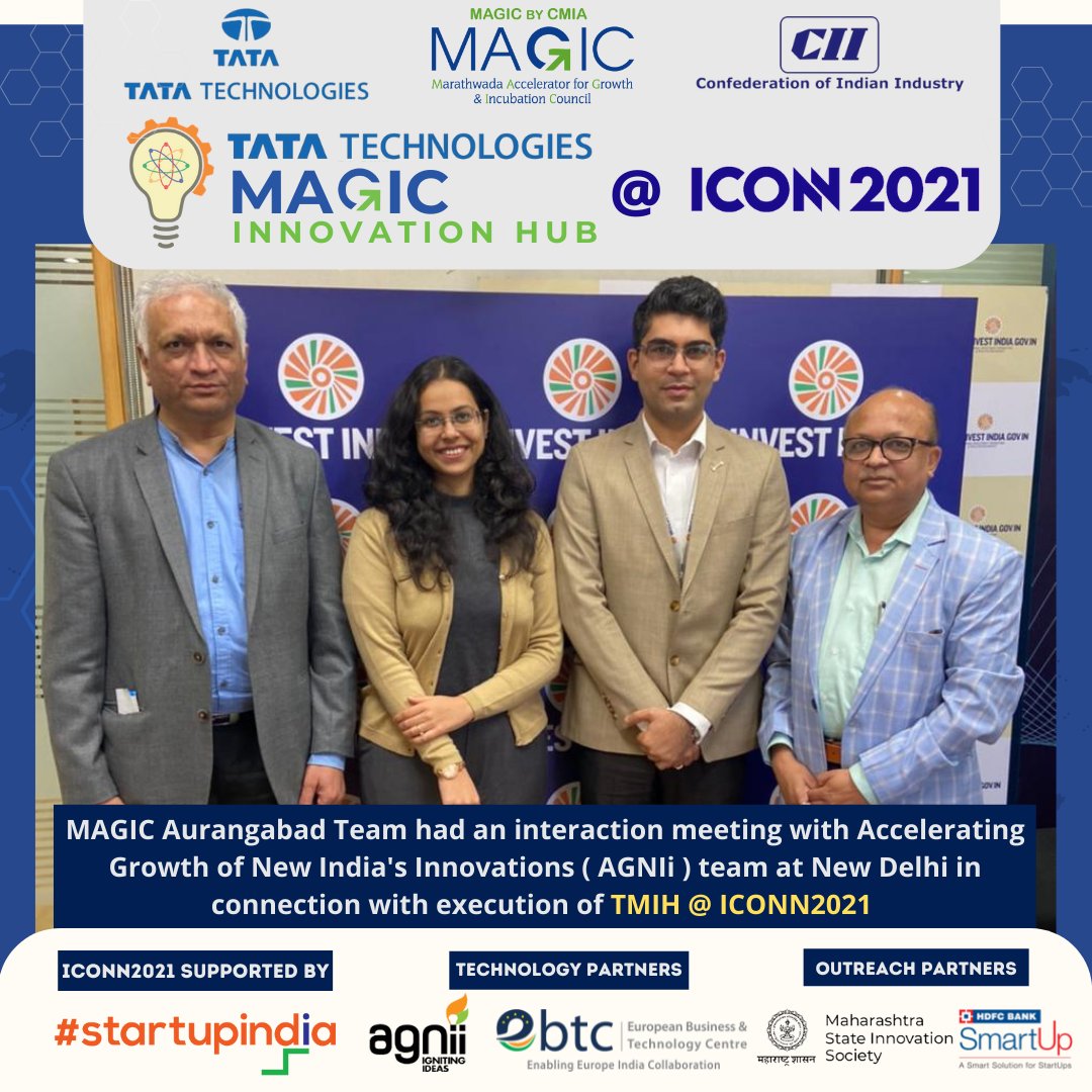 MAGICIncubation's tweet photo. @MagicAurangabad is happy to inform its partnership with @agnii_goi for TMIH@ ICONN2021 and will be the technology partner for identifying suitable technologies for Startups and MSMEs and will also be showcasing  few success stories at TMIH.
#Innovation #Technology #Startup #MSME https://t.co/3fvvYCEZo4