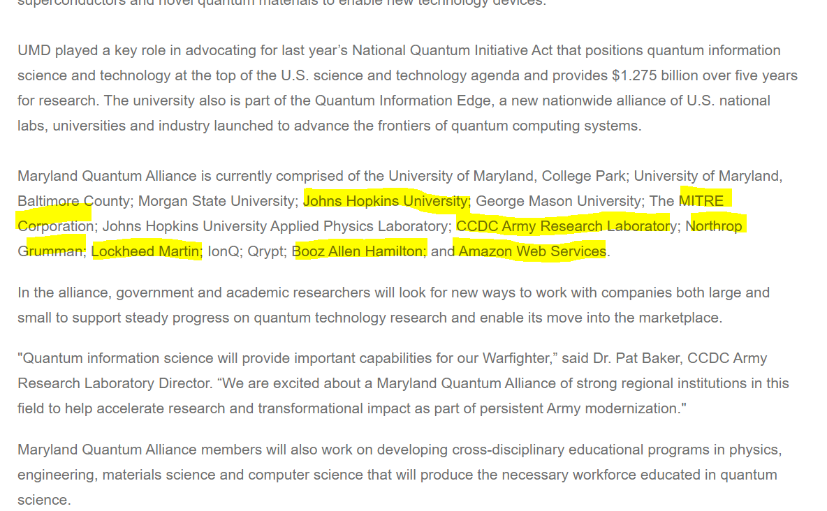 TheDonSean's tweet photo. #IONQ connections: Maryland Quantum Alliance has only one Quantum Computing company, the rest are #LockheedMartin, #Mitre, #NorthropGrumman, #Qrypt, the US Army, #BoozAllenHamilton, and #AWS. Which Quantum company do you think they will use? π€
https://t.co/5vykV7ITQN https://t.co/zV3osbDWmc