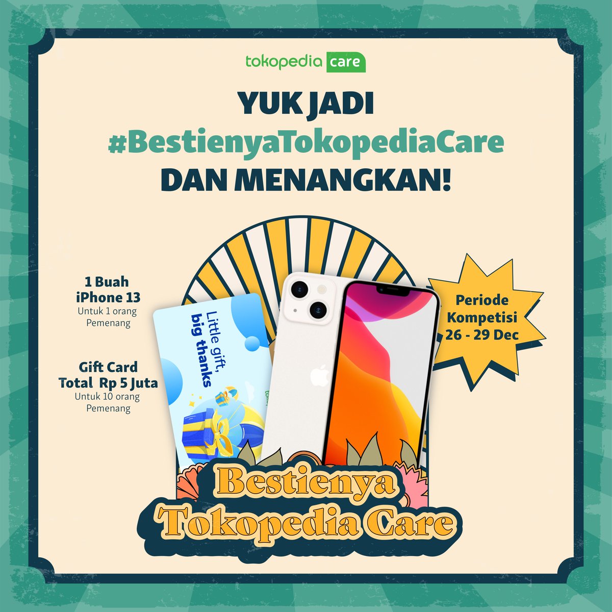 Tokopediacare On Twitter: Eh..Eh..Ehhhh… Ada Iphone 13 Gratis Dan Giftcard  Buat Kamu Nih Toppers! Cus Langsung Ikutan Challenge  #Bestienyatokopediacare Dan Pantengin Tantangan2 Dari Mimin 4 Hari Ke Depan  Ya Bestie~ Https://T.co/Hkiitpqx18 /