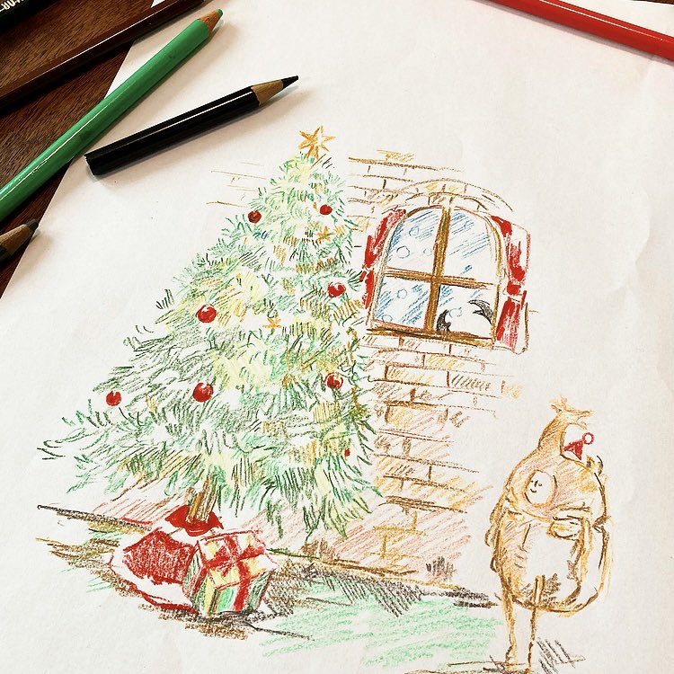 christmas tree window traditional media christmas no humans pencil gift  illustration images