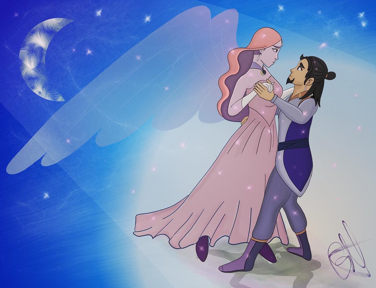 queenangella's tweet photo. Had sketched this earlier but finished with the coloring and experimenting with special effects on Corel Painter 2022.  Here are a young Queen Angella and King Micah sharing a dance at a ball. #queenangella #kingmicah #brightmoon #sheraandtheprincessesofpower #corelpainter2022 https://t.co/PjRXXg3rHZ