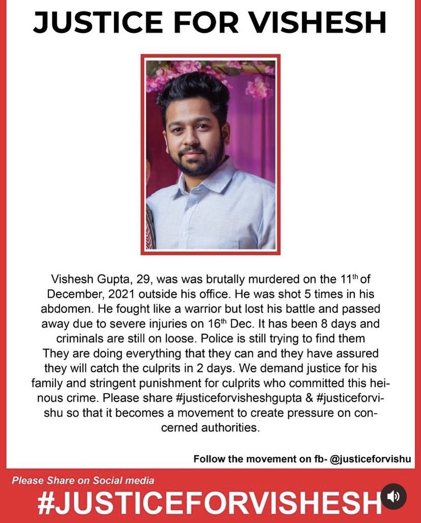 rahulbapna91's tweet photo. We need justice ASAP!
It's been more than 2 weeks now.
#justiceforvisheshgupta #crimeinIndia  #justiceforVishu @PMOIndia @MILEPUNE https://t.co/Zsx2CgKAXF