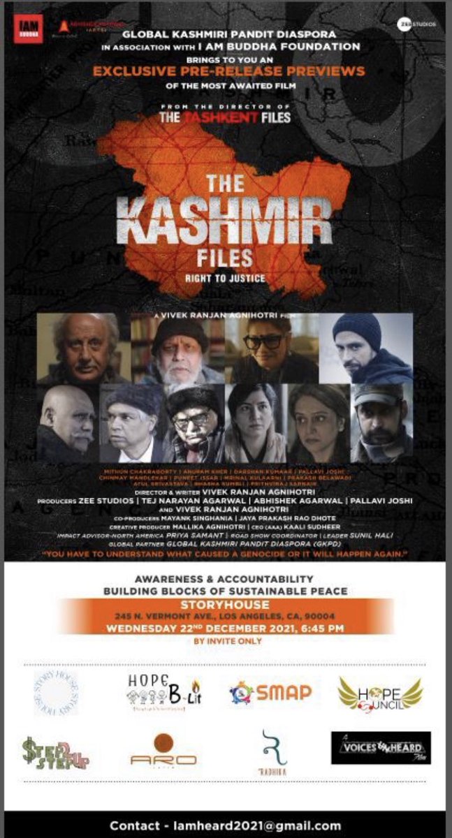 Karanraina88's tweet image. It was my great Privilege and honor to be part of team LA in the efforts to organize #impacteventkashmirfiles as well the #KashmirFiles screening. Special thanks to team LA @vivekagnihotri @pallavijoshi #mithunda to bring the real stories of KP in an Epic movie.@Hopeblit 🙏