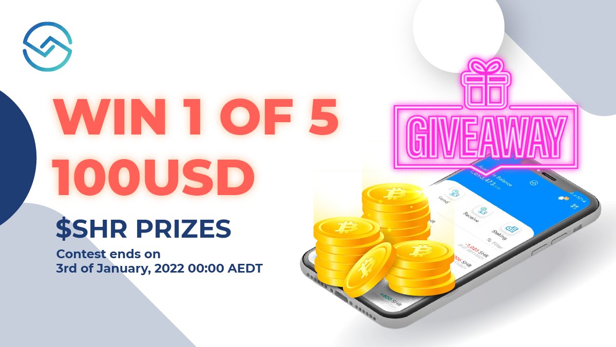 So I convinced the team to run a contest for you all. Thank me later. 
---
Make sure you're #onthelist, follow us on Twitter, and retweet this post for your chance to WIN 1 of 5, 100USD $SHR prizes.

Contest ends on 3rd of Jan, 2022 00:00 AEDT

#onthelist: ow.ly/bpKV50Hi0UV