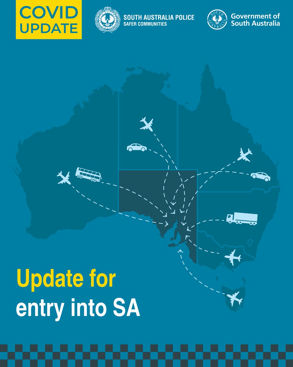 SAPoliceNews's tweet photo. Update to testing requirements for arrivals to SA. Read more: https://t.co/LakweUOKSe https://t.co/RP6MAsPgca