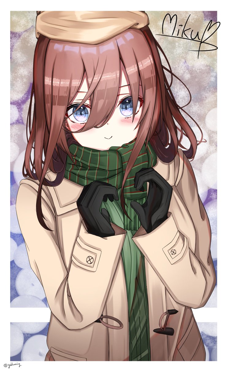 nakano miku 1girl solo scarf blue eyes brown hair gloves hat  illustration images