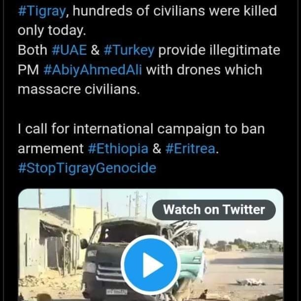 WediHayet7's tweet photo. The people of Tigray are experiencing devastating humanitarian crisis. When drone attacks and airs trikes are conducted and target public infrastructures, it destroys the little vital resources left in Tigray. @ChrisCoons @State DeptSpox #StopBombingTigray https://t.co/MWgLJjdqQ9