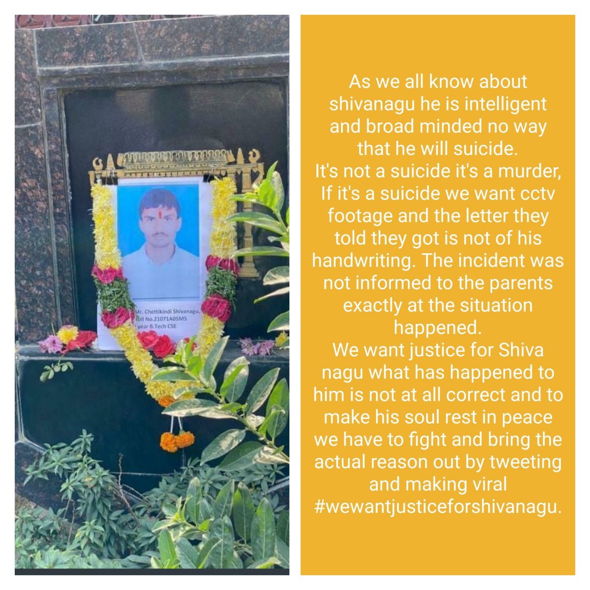 Manohar43449629's tweet photo. #wewantjusticeforshivanagu
Only question I wanted to ask is,If this is a suicide....why the @VnrvjietO management sent the body to gandhi hospital without informing to parents. @SabithaindraTRS @SonuSood @KTRTRS @KTRoffice https://t.co/aAGTRLMupC