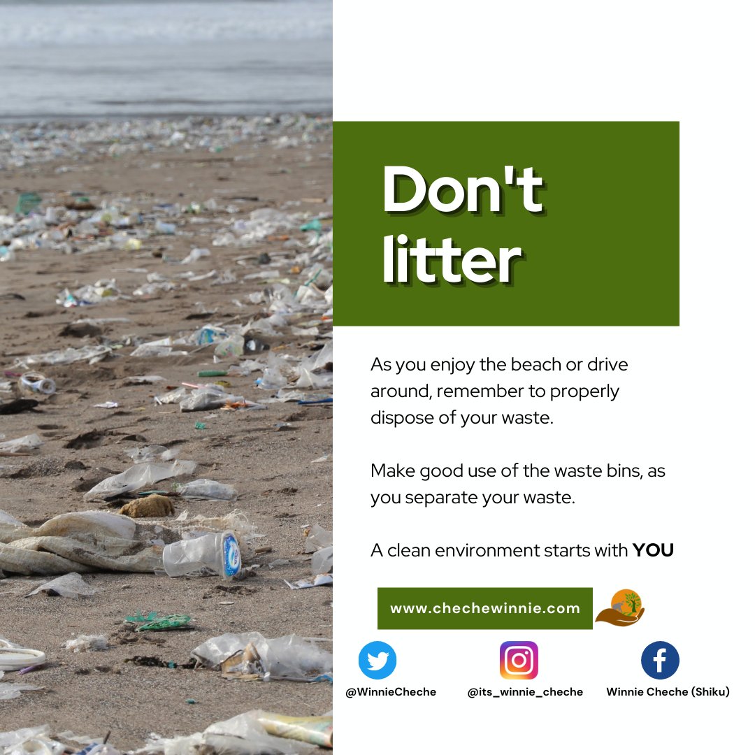 Don't litter

😇As you enjoy the beach or drive around, remember to properly dispose of your waste. 

🌱Make good use of the waste bins, as you separate your waste. 

A clean environment starts with YOU 🥰

#ChecheWinnie #environment #nature #sustainability #climatechange