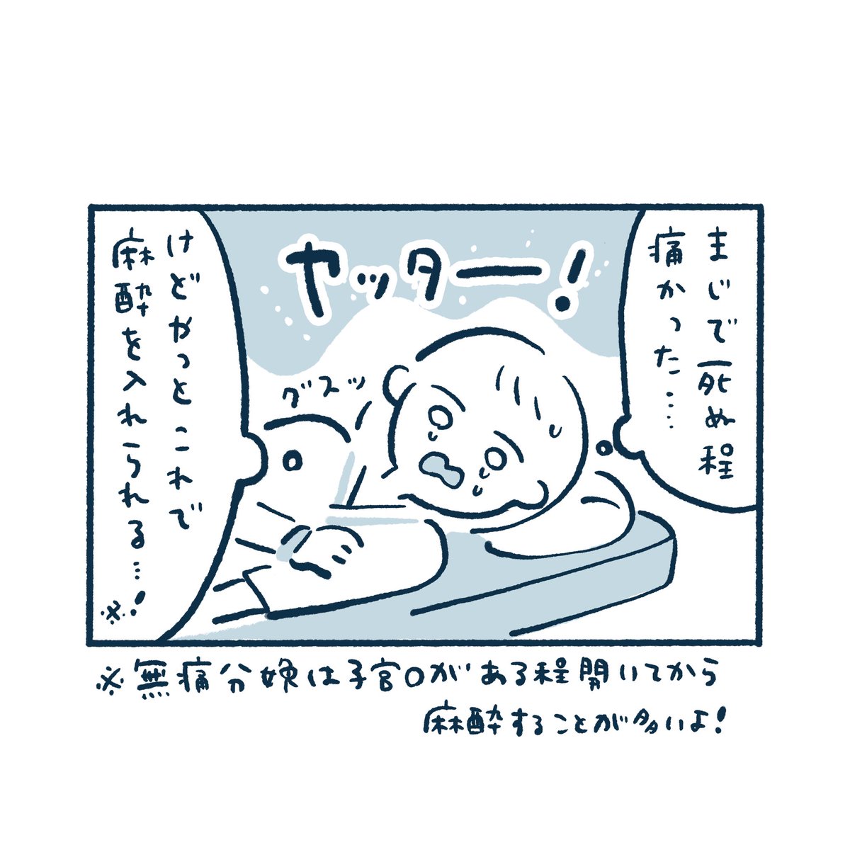 出産4コマ⑥
無痛分娩…!? 前編
#マリーの出産物語

子宮口さえ開けばゴールとさえ思ってたのに
まさかそんなことがあるだなんて思わなかったんだ… 