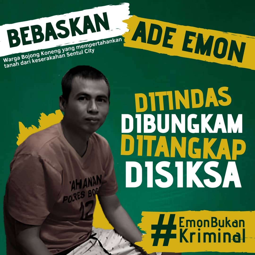 pulihkanjakarta's tweet photo. Sampai hari ini, warga Bojong Koneng, Kabupaten Bogor, masih berjuang melawan penindasan dan perampasan ruang hidup yang dilakukan Sentul City secara semena-mena.
#BebaskanEmon
#EmonBukanKriminal
#PejuangLingkunganBukanKriminal
#Sentul
#SentulCity https://t.co/A2fjq9lz5W