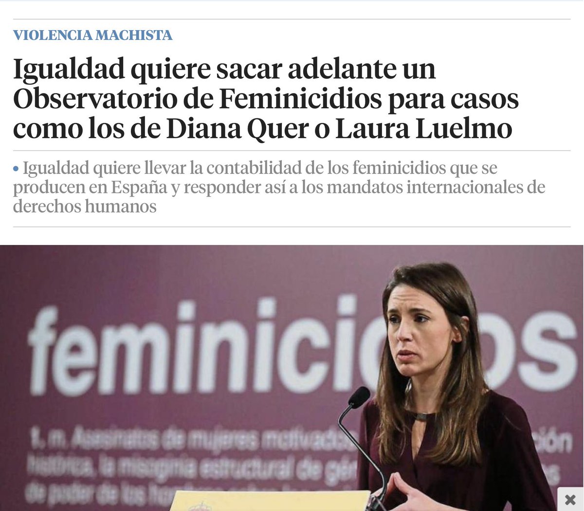 Contabilice también Ministra Montero que el asesino de mi hija Diana jamás volverá a violar y asesinar a otra joven, fue condenado a prisión permanente revisable. Vd está en contra de esta Ley, que afirma que es inhumana. Los ciudadanos opinamos que el inhumano es este sujeto.