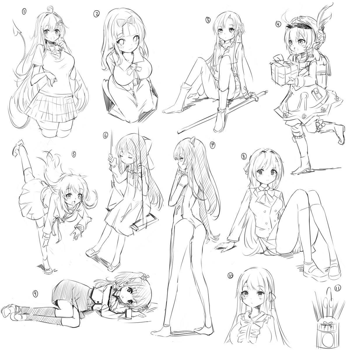 I have been doing a guess-what-character I'm drawing game with chat while practicing (・v・) how many do you recognize 