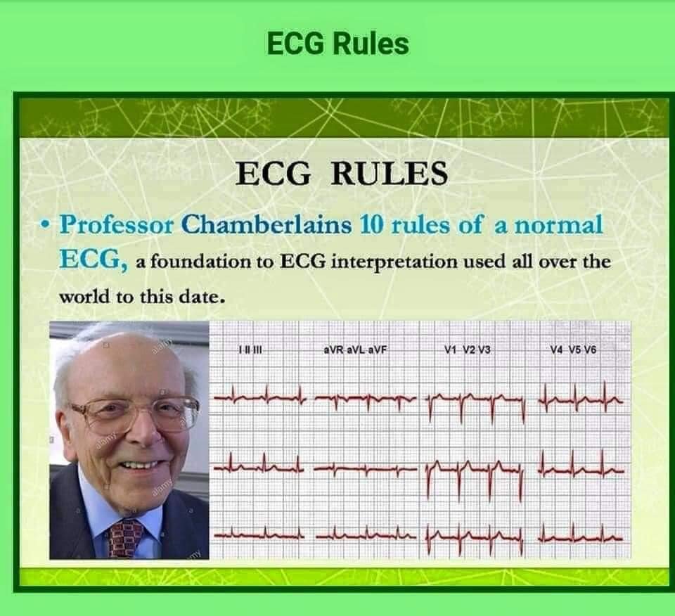 PatologCritica's tweet photo. Las 10 Reglas del Profesor Chamberlain para la Interpretación del #ECG Normal!!!
Aquí las 3 primeras Reglas!!!
Sigue el Hilo para ver las otras 7!!!
👇👇👇👇👇👇👇👇👇👇 https://t.co/iC8MWazTvT