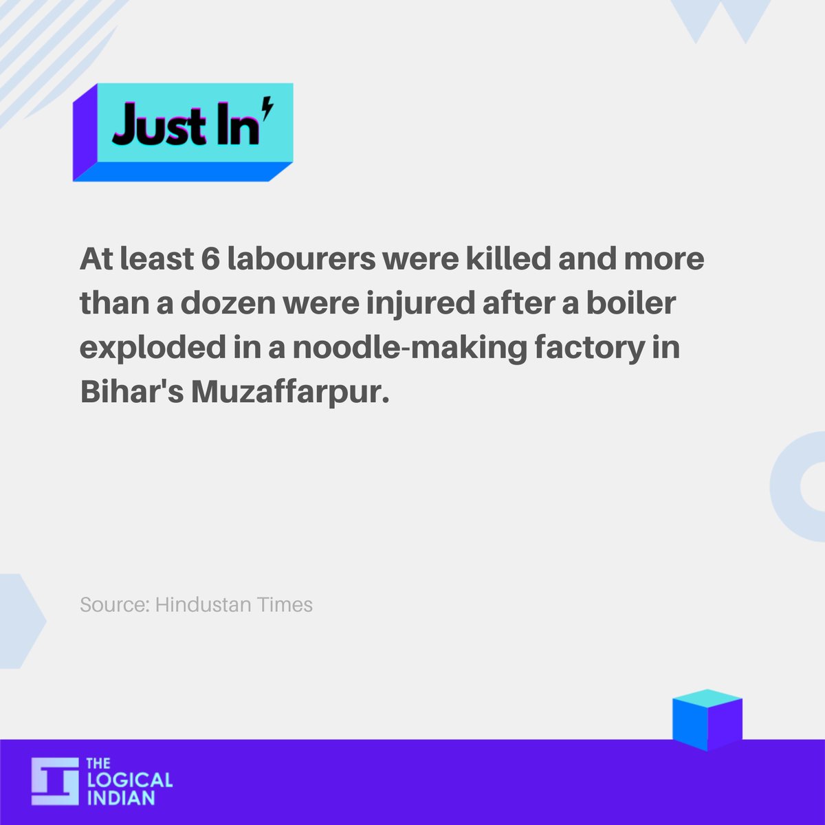 LogicalIndians's tweet image. #BoilerExplosion: Six people were killed in a boiler explosion at a factory in Bihar's Muzaffarpur. The police chief of the district has confirmed the incident, adding six were also injured. 

#Muzaffarpur #Bihar #casualty