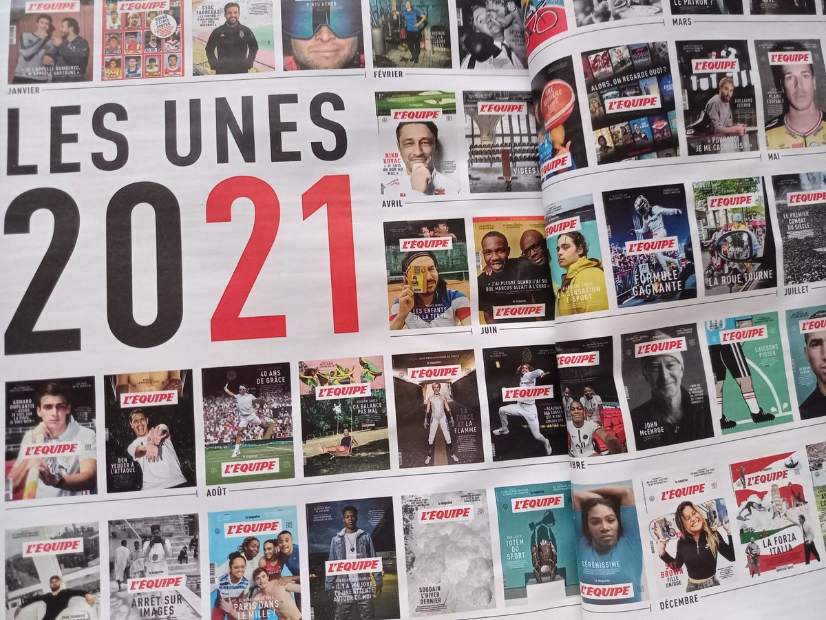 Ce week-end, L'Equipe Mag publie ses 51 Unes 2021. 12 femmes en couv'.
Faire preuve de vigilance au sein des rédactions pour tendre vers l'équilibre ♀️♂️, c'est un devoir, une nécessité. Un de mes souhaits pour 2022. 
#medias