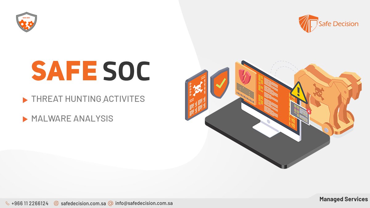 safedecisionKSA's tweet photo. #Safe_SOC Managed Services is supported from #Safe_Decision Cybersecurity Lab which provide the activates of:
- Threat hunting
- Malware analysis & malware samples
Contact us to book your visit:
https://t.co/fae6v4UkKd https://t.co/VKUJy57vGF