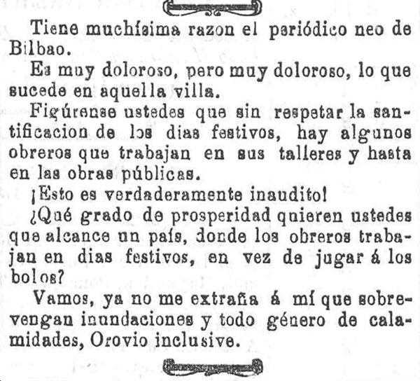elcarrulena's tweet photo. ¿Qué grado de prosperidad quieren ustedes que alcance un país, donde los obreros trabajan en dias festivos, en vez de jugar a los bolos?

La Voz Montañesa, 6 de Noviembre de 1879. https://t.co/RB5VxA4oeI