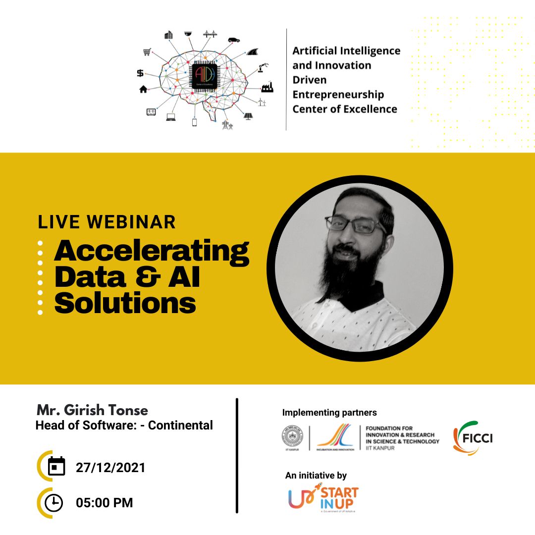 incubatorIITK's tweet image. Join us tomorrow!!
SIIC IIT Kanpur invites you to the next #AIIDE webinar on Accelerating AI &amp;amp; Data solutions.
Register here -  us06web.zoom.us/.../reg.../WN_…
Speaker- Mr. Girish Tonse 
Topic- Accelerating AI &amp;amp; Data solutions.
Date- 27th December 2021
Time-05:00 PM- 06:00 PM