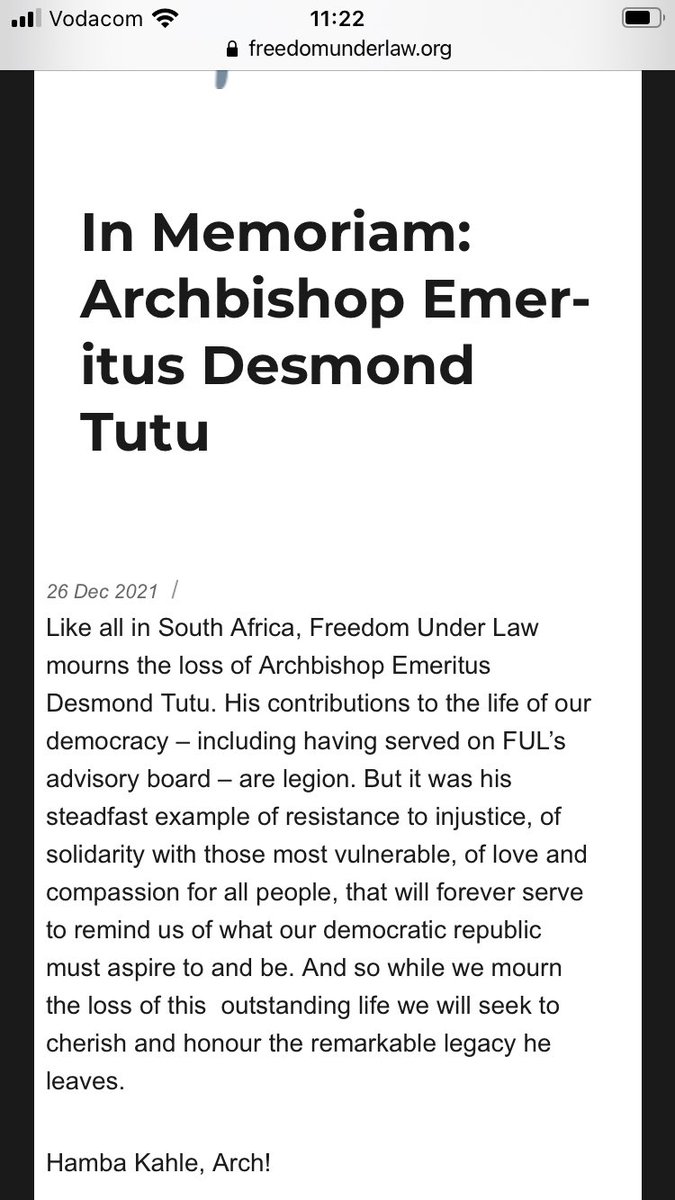 FUL Statement on the passing of Archbishop Emeritus Desmond Tutu.