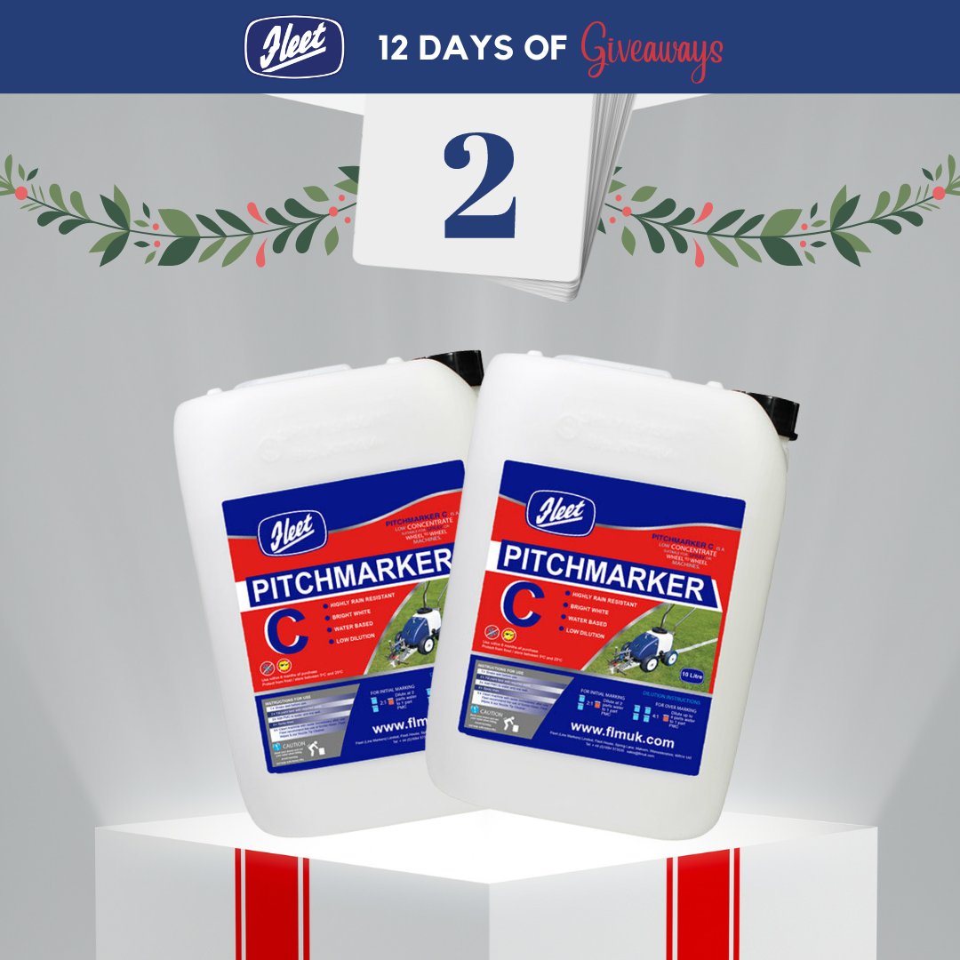 On the 2nd day of Christmas, Fleet gave to me... 2 drums of Pitchmarker C! 🎄

Join us over the next 11 days for a giveaway a day 😱

All you need to do is retweet this post and make sure you are following us on Twitter for a chance to win

Good luck! 

#LineMarking #Groundsman