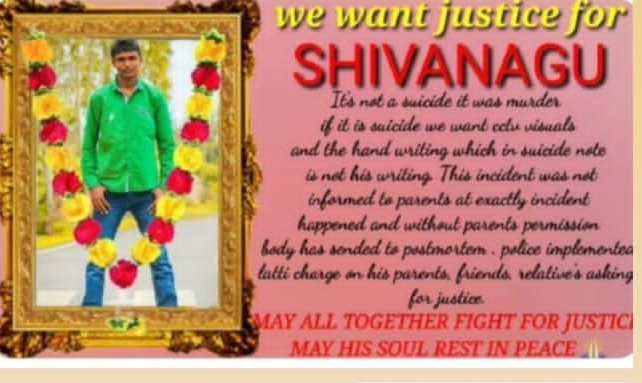 GOLLASINDHU1's tweet photo. There are many such cases happening but r not being told coz there is no one to take step towards it.Who is going to give their son back to them? Nd who is responsible for this unfair act ? People are beaten if asked for justice, this is not the way ..@KTRTRS #justiceforshivanagu https://t.co/r6kPQ4vV3X