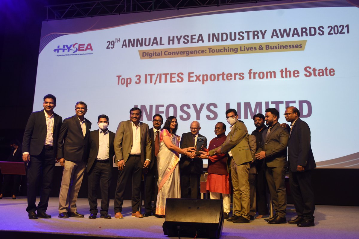 HYSEA1991's tweet image. Congrats Infosys Limited was awarded as top IT/ITES Exporter from the state at 29th edition of HYSEA Innovation Summit &amp;amp; Awards 2021. 
#hyseainnovationsummit2021 #hyseainnovationsummit #innovationsummit2021 #hyseaindustryawards2021 #hysea2021 #innovation #awards
