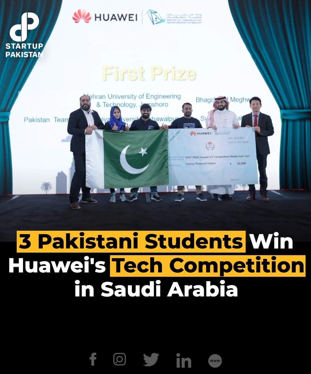 Another proud moment for Pakistan as three students Satesh Kumar, Bhagchand Meghwar, and Syeda Iqra Fatima took part in the ICT Competition Middle East 2021 in Riyadh and managed to claim top spots. #pakistanistudents #huawei #techcompetition #saudiarabia