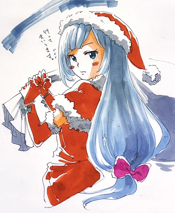 (昨晩の)サンタ番組のお仕事でプレゼントを配りに行く紬ちゃん。

「お、お待たせいたしました!!サ、サンタクロースでございます!!><」みたいな感じの。 