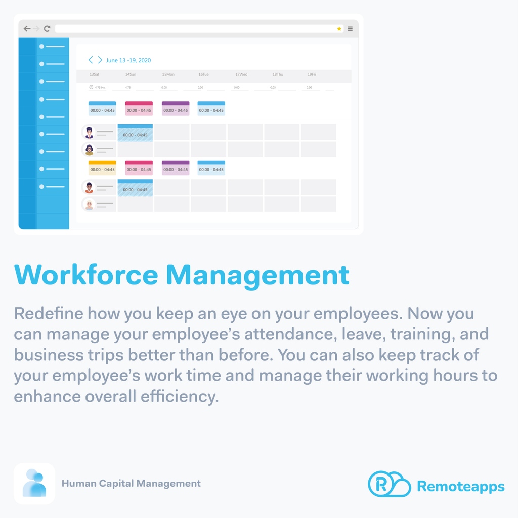 remoteappsbh's tweet image. Workforce Management
Redefine how you keep an eye on your employees. Now you can manage your employee’s attendance, leave, training, and business trips better than before. 

#remoteApps #Bahrain #ERPSystem #ريموت_آبس  #digitalization #HRSystem #HR_System #Human_Capital