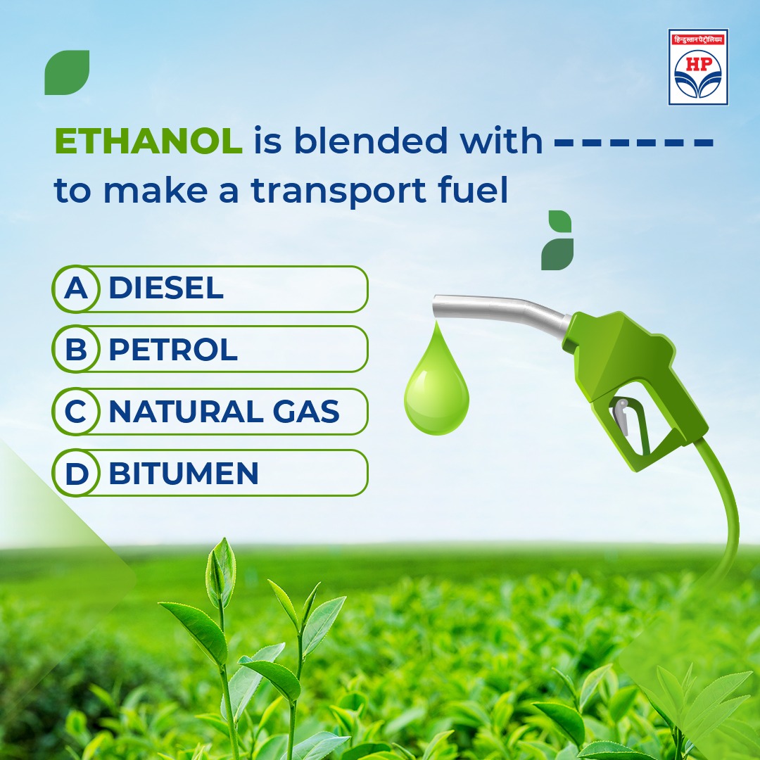 Let's take the #BiofuelQuiz to an advanced level. Some biofuels need to be blended with other fuels to obtain an optimal transport fuel. Let your curiosity take the front seat and crack the question.

#Quiz #QuizTime #BioFuel #HPCL